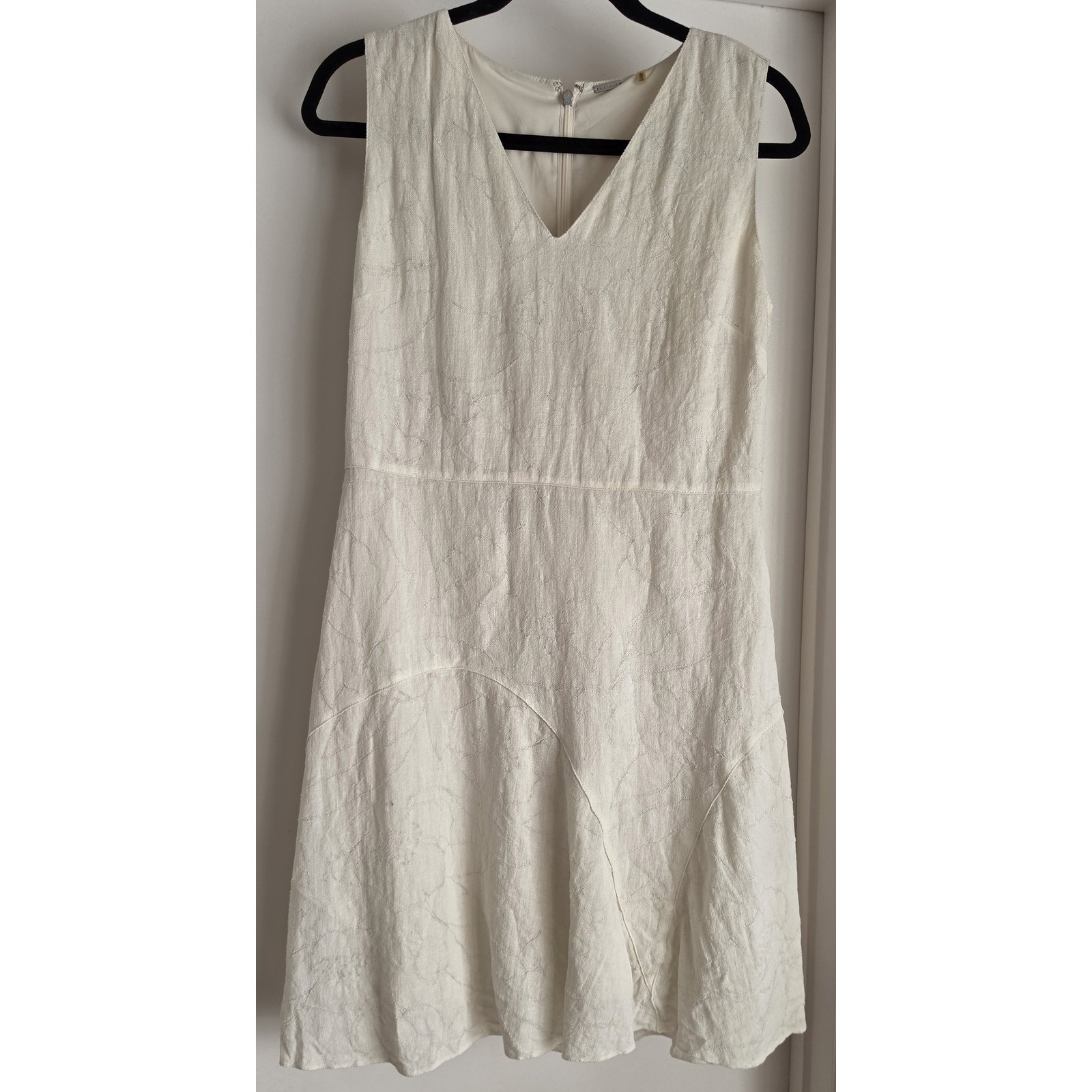 Elie Tahari Women's Cream Dress 6 Sleeveless Linen Blend Subtle Floral